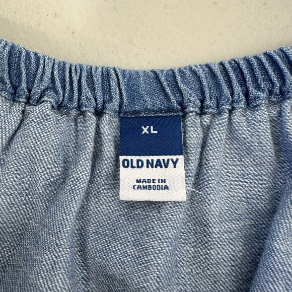 Old Navy Flutter Sleeve Jean Swing Top Size 2XL Blue Chambray Tie Back - Picture 7 of 10